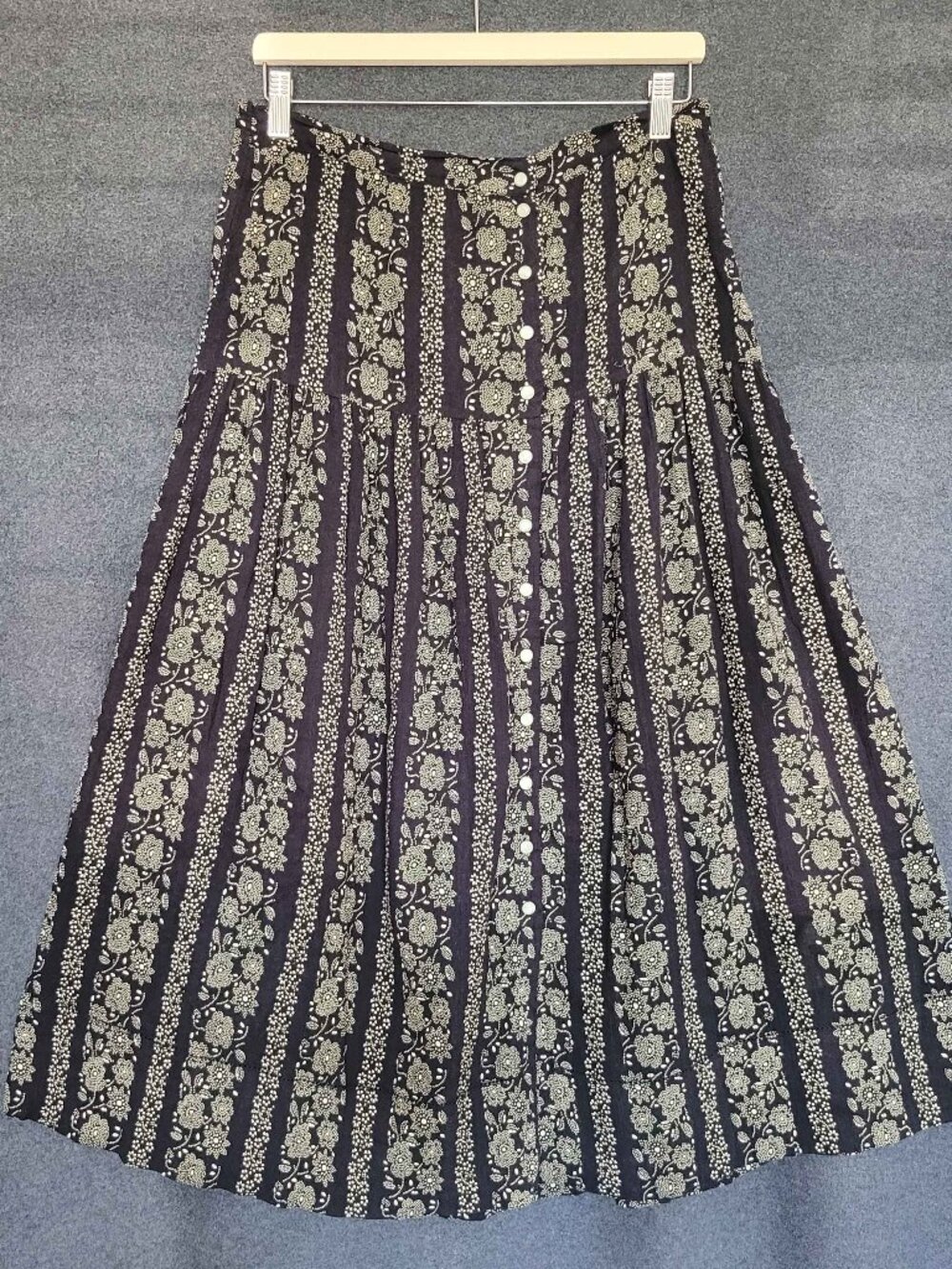 The Great Boating Dainty Black White Floral Button Front Midi Skirt Quiet Luxury